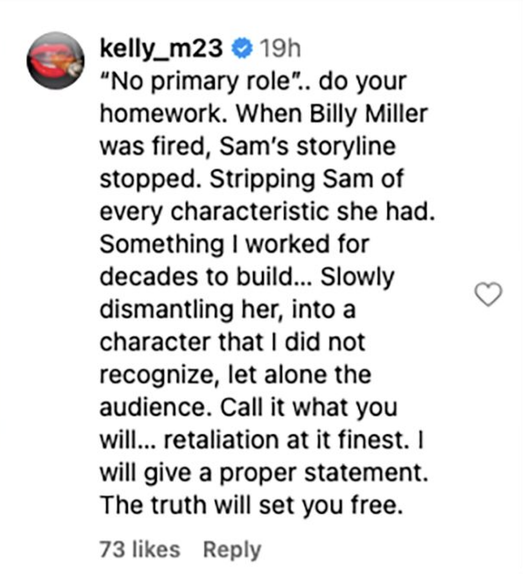 Kelly monaco outright calls her firing from general hospital a 'retaliation' in a now-deleted comment